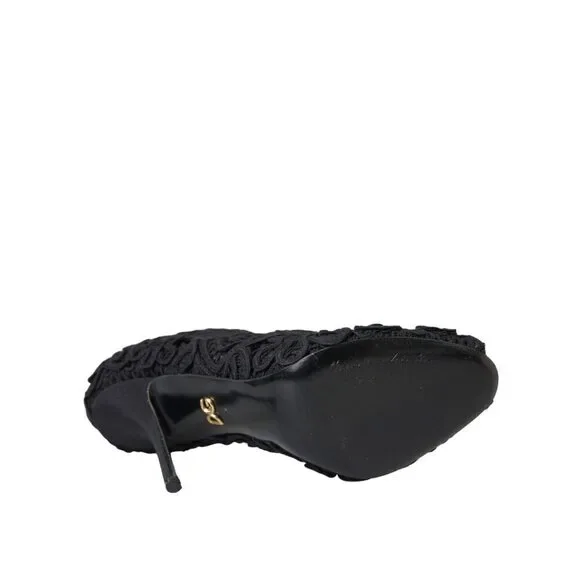 Dolce & Gabbana Black Cordonetto Ricamo Pump Open Toe Shoes - Picture 7 of 9